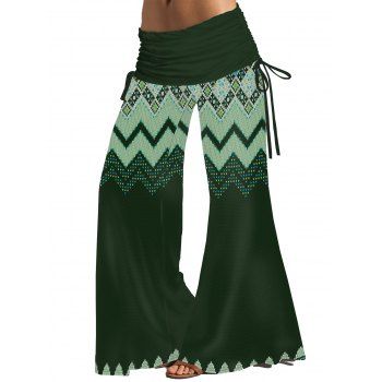 Tribal Chevron Print Wide Leg Pants Cinched Foldover Casual Long Loose Pants, Deep green
Tribal Chevron Print Wide Leg Pants Cinched Foldover Casual Long Loose Pants, Deep green