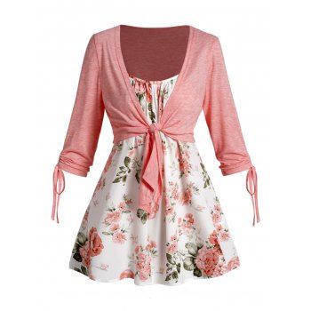 Cinched Knot Cropped Top and Flower Print Spaghetti Strap Camisole Set, Light pink
Cinched Knot Cropped Top and Flower Print Spaghetti Strap Camisole Set, Light pink