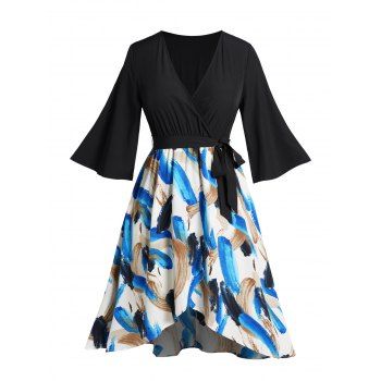 Plus Size Water Color Print Belt Dress Flowy Half Sleeve Plunging Neck Surplice Dress, Blue
Plus Size Water Color Print Belt Dress Flowy Half Sleeve Plunging Neck Surplice Dress, Blue