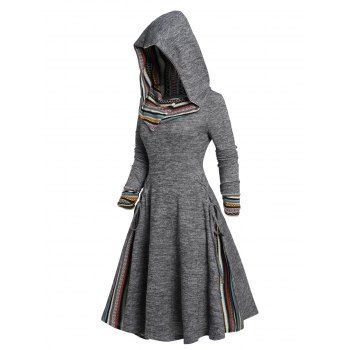 Tribal Geometric Stripe Knit Hooded Dress Lace Up Heathered Long Sleeve Midi Knitted Godet Dress, Dark gray
Tribal Geometric Stripe Knit Hooded Dress Lace Up Heathered Long Sleeve Midi Knitted Godet Dress, Dark gray
