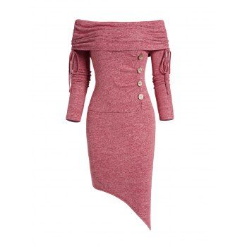 Off The Shoulder Asymmetric Knit Dress Cinched Foldover Mock Button Heather Knitted Midi Dress, Red
Off The Shoulder Asymmetric Knit Dress Cinched Foldover Mock Button Heather Knitted Midi Dress, Red