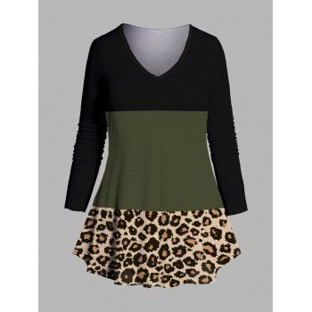 Plus Size & Curve Colorblock T-shirt Long Sleeve Leopard Print V Neck Tee, Multicolor a
Plus Size & Curve Colorblock T-shirt Long Sleeve Leopard Print V Neck Tee, Multicolor a