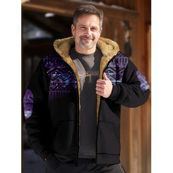 Faux Fur Lining Hooded Coat Geometric Print Zip Up Pocket Patches Warm Coat, Multicolor
Faux Fur Lining Hooded Coat Geometric Print Zip Up Pocket Patches Warm Coat, Multicolor