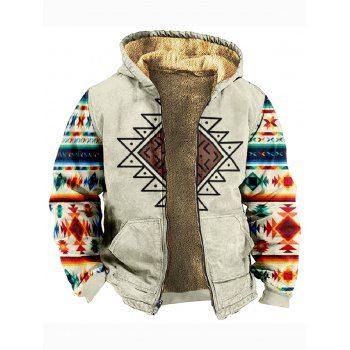 Colorful Geometric Print Fluffy Lining Hooded Coat Zip Up Pocket Patches Coat, Multicolor
Colorful Geometric Print Fluffy Lining Hooded Coat Zip Up Pocket Patches Coat, Multicolor