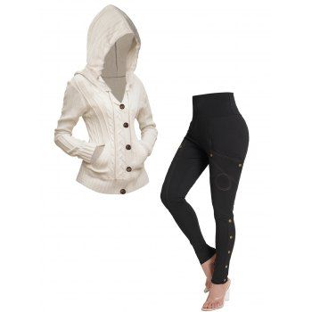 Button Up Cable Knit Drawstring Hooded Cardigan And Stitching Mock Button Pencil Pants Outfit, Multicolor
Button Up Cable Knit Drawstring Hooded Cardigan And Stitching Mock Button Pencil Pants Outfit, Multicolor