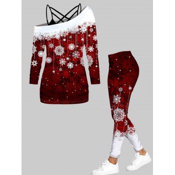 Christmas Snowflake Print Skew Collar Tops And Elastic Waist Long Skinny Leggings Outfit, Deep red
Christmas Snowflake Print Skew Collar Tops And Elastic Waist Long Skinny Leggings Outfit, Deep red