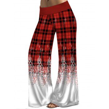 Christmas Snowflake Plaid Print Wide Leg Pants Long Elastic Waist Loose Pants, Deep red
Christmas Snowflake Plaid Print Wide Leg Pants Long Elastic Waist Loose Pants, Deep red