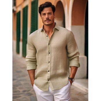 Long Sleeve Solid Color Shirt Button Up Turndown Collar Casual Shirt, Light coffee
Long Sleeve Solid Color Shirt Button Up Turndown Collar Casual Shirt, Light coffee