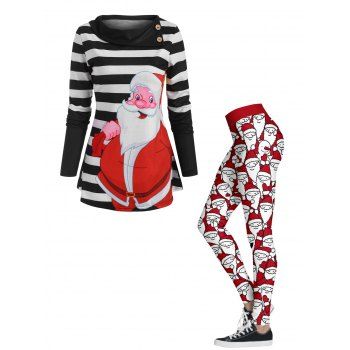 Christmas Santa Claus Striped Button And Allover Print Long Skinny Elastic Waist Leggings Outfit, Multicolor
Christmas Santa Claus Striped Button And Allover Print Long Skinny Elastic Waist Leggings Outfit, Multicolor