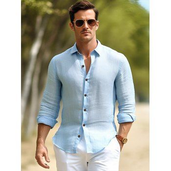 Solid Color Long Sleeve Shirt Turndown Collar Button Down Casual Shirt, Light blue
Solid Color Long Sleeve Shirt Turndown Collar Button Down Casual Shirt, Light blue
