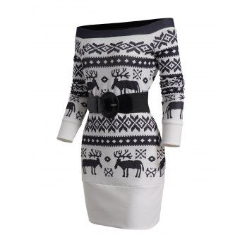 Off The Shoulder Belted Long Top Christmas Snowflake Elk Pattern Full Sleeve Top, White
Off The Shoulder Belted Long Top Christmas Snowflake Elk Pattern Full Sleeve Top, White