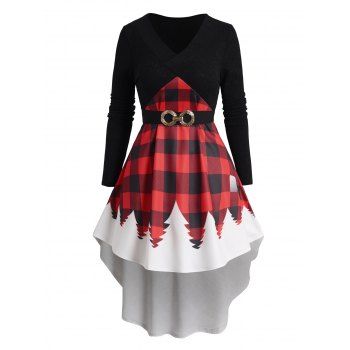 Plaid Christmas Tree Print Knit High Low Dress Surplice V Neck Self-belted Knitted Midi Dress, Red
Plaid Christmas Tree Print Knit High Low Dress Surplice V Neck Self-belted Knitted Midi Dress, Red