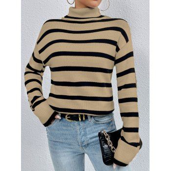 Contrast Stripe Graphic Turtleneck Sweater Drop Shoulder Casual Pullover Sweater, Light coffee
Contrast Stripe Graphic Turtleneck Sweater Drop Shoulder Casual Pullover Sweater, Light coffee