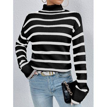 Contrast Stripe Graphic Turtleneck Sweater Drop Shoulder Casual Pullover Sweater, White
Contrast Stripe Graphic Turtleneck Sweater Drop Shoulder Casual Pullover Sweater, White