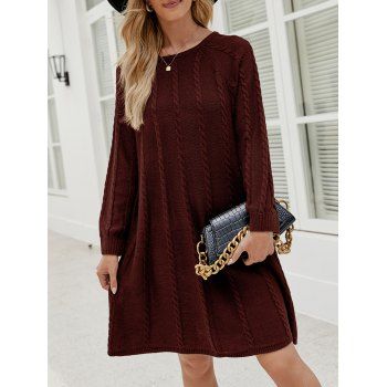Twist Cable Knit Raglan Sleeve Sweater Dress Solid Color Round Neck Mini Sweater Dress, Deep coffee
Twist Cable Knit Raglan Sleeve Sweater Dress Solid Color Round Neck Mini Sweater Dress, Deep coffee