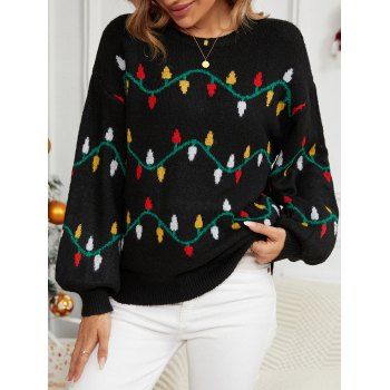 Christmas Light Graphic Ugly Sweater Drop Shoulder Lantern Sleeve Pullover Sweater, Black
Christmas Light Graphic Ugly Sweater Drop Shoulder Lantern Sleeve Pullover Sweater, Black