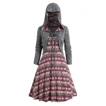 Tie Knot Knit Hooded Crop Top And Christmas Snowflake Flower Print Spaghetti Strap Mini Dress Set, Deep red
Tie Knot Knit Hooded Crop Top And Christmas Snowflake Flower Print Spaghetti Strap Mini Dress Set, Deep red