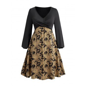 Plus Size & Curve Lantern Sleeve Contrast Dress Leaf Print Crossover High Waist V Neck, Coffee
Plus Size & Curve Lantern Sleeve Contrast Dress Leaf Print Crossover High Waist V Neck, Coffee
