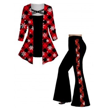 Plus Size Plaid Snowflake Print Christmas Crisscross Faux Twinset T-shirt And Long Flare Pants Outfit, Red
Plus Size Plaid Snowflake Print Christmas Crisscross Faux Twinset T-shirt And Long Flare Pants Outfit, Red