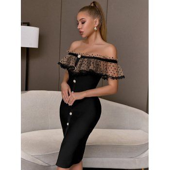 Off The Shoulder Faux Pearl Mock Button Party Bodycon Dress Polka Dots Mesh Flounce Slit Back Slim Dress, Black
Off The Shoulder Faux Pearl Mock Button Party Bodycon Dress Polka Dots Mesh Flounce Slit Back Slim Dress, Black