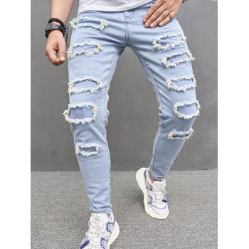 Frayed Patches Light Wash Pencil Jeans Zip Fly Long Casual Denim Pants, Light blue
Frayed Patches Light Wash Pencil Jeans Zip Fly Long Casual Denim Pants, Light blue