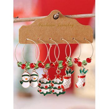 

3Pairs Christmas Tree Snowman Stockings Beaded Hoop Earrings Set, Multicolor