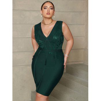 Plus Size Flower Pattern Mini Bodycon Dress V Neck Back Slit Zipper Party Dress, Deep green
Plus Size Flower Pattern Mini Bodycon Dress V Neck Back Slit Zipper Party Dress, Deep green