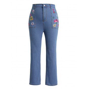 Plus Size Floral Embroidery Straight Jeans Pocket Patches Zip Fly Long Denim Pants, Blue
Plus Size Floral Embroidery Straight Jeans Pocket Patches Zip Fly Long Denim Pants, Blue