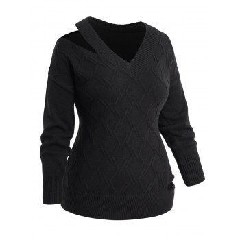 Plus Size & Curve Drop Shoulder Cut Out Sweater Solid Color V Neck Sweater, Black
Plus Size & Curve Drop Shoulder Cut Out Sweater Solid Color V Neck Sweater, Black