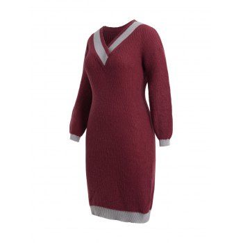 Plus Size Colorblock Mini Sweater Dress V Neck Drop Shoulder Casual Sweater Dress, Deep red
Plus Size Colorblock Mini Sweater Dress V Neck Drop Shoulder Casual Sweater Dress, Deep red