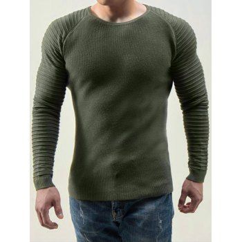 Pleated Raglan Sleeve Knit Top Solid Color Round Neck Casual Knitted Top, Deep green
Pleated Raglan Sleeve Knit Top Solid Color Round Neck Casual Knitted Top, Deep green