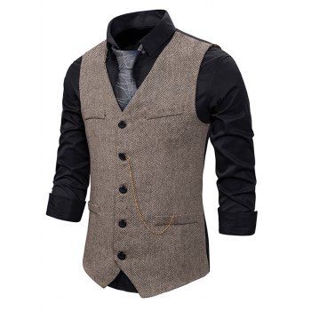 Single Breasted Colorblock Panel Vest V Neck Mock Pocket Casual Vest With Chain, Coffee
Single Breasted Colorblock Panel Vest V Neck Mock Pocket Casual Vest With Chain, Coffee