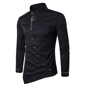 Metallic Thread Embroidered Long Sleeve Shirt Button Up Asymmetric Pointed Hem Shirt, Black
Metallic Thread Embroidered Long Sleeve Shirt Button Up Asymmetric Pointed Hem Shirt, Black