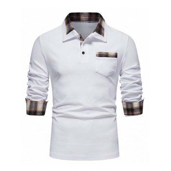 Plaid Print Long Sleeve T-shirt Button Pocket Patch Turndown Collar Casual Tee, White
Plaid Print Long Sleeve T-shirt Button Pocket Patch Turndown Collar Casual Tee, White