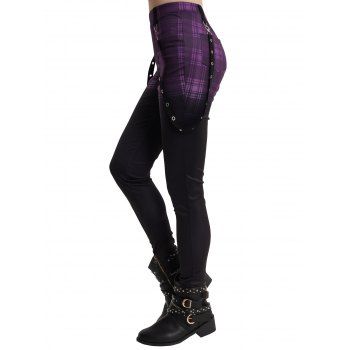 Ombre Plaid Print Grommet Strap Pencil Pants Elastic Waist Long Skinny Pants, Purple
Ombre Plaid Print Grommet Strap Pencil Pants Elastic Waist Long Skinny Pants, Purple