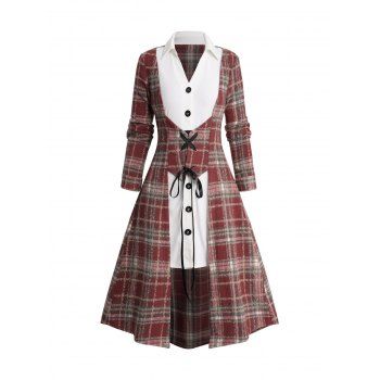 Plaid High Low Faux Twinset Dress Lace Up Contrast Panel Midi 2 In 1 Dress, Deep red
Plaid High Low Faux Twinset Dress Lace Up Contrast Panel Midi 2 In 1 Dress, Deep red