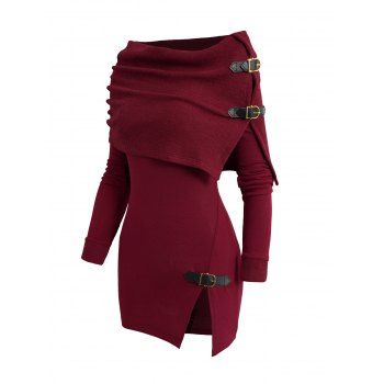 Open Shoulder Knit Foldover Top Long Sleeve Buckle Strap Solid Color Top, Deep red
Open Shoulder Knit Foldover Top Long Sleeve Buckle Strap Solid Color Top, Deep red