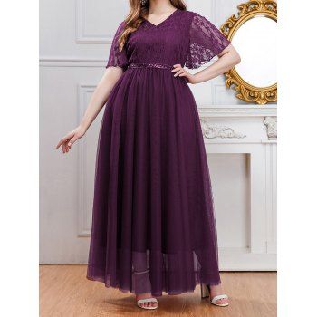 Plus Size V Neck See Thru Mesh Overlay Trumpet Half Sleeve Solid Color Dress, Deep red
Plus Size V Neck See Thru Mesh Overlay Trumpet Half Sleeve Solid Color Dress, Deep red