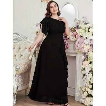 Plus Size Butterfly Sleeve Round Neck Ruffle Trim Layered Plain Color Dress, Black
Plus Size Butterfly Sleeve Round Neck Ruffle Trim Layered Plain Color Dress, Black