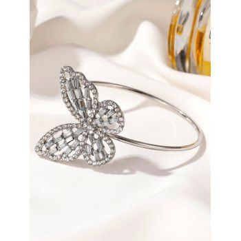 

Hollow Out Butterfly Rhinestone Artificial Pearl Cuff Bracelet, Silver