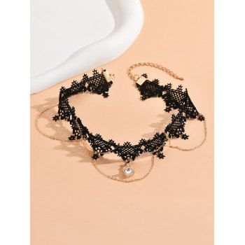 

Vintage Hollow Out Lace Choker Rhinestone Chain Necklace, Black