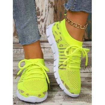 

Women's Lace Up Low Top Sneakers Trendy Knitted Walking Running Trainers Breathable Outdoor Sports Shoes, Yellow