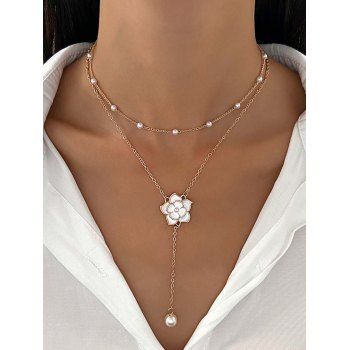 

Fashion Faux Pearl Flower Charm Layer Necklace, White