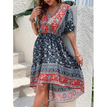 Summer Short Sleeve Floral Print Elegant Pleated Casual V Neck Folk Dress, Deep blue
Summer Short Sleeve Floral Print Elegant Pleated Casual V Neck Folk Dress, Deep blue