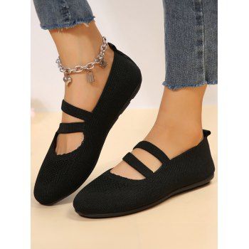

Mesh Flat Heel Shoes Slip On Solid Color Round Toe Shallow Mouth Shoes, Black