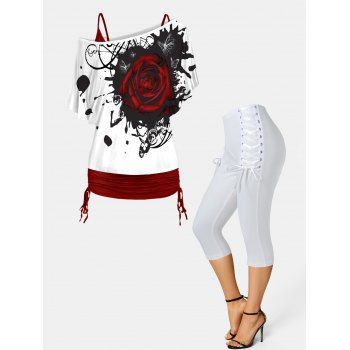Oblique Shoulder T Shirt Cinched V Neck Two Piece Set And Grommet Lace Up Leggings Outfit, Multicolor
Oblique Shoulder T Shirt Cinched V Neck Two Piece Set And Grommet Lace Up Leggings Outfit, Multicolor