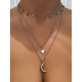 

Star Moon Pendant 3 Layers Stacking Chain Necklace, Silver