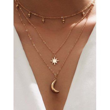 

Star Moon Pendant 3 Layers Stacking Chain Necklace, Golden