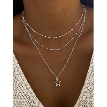 

New Hollow Out Star Beads Pendant 3 Layers Stacking Necklace, Silver