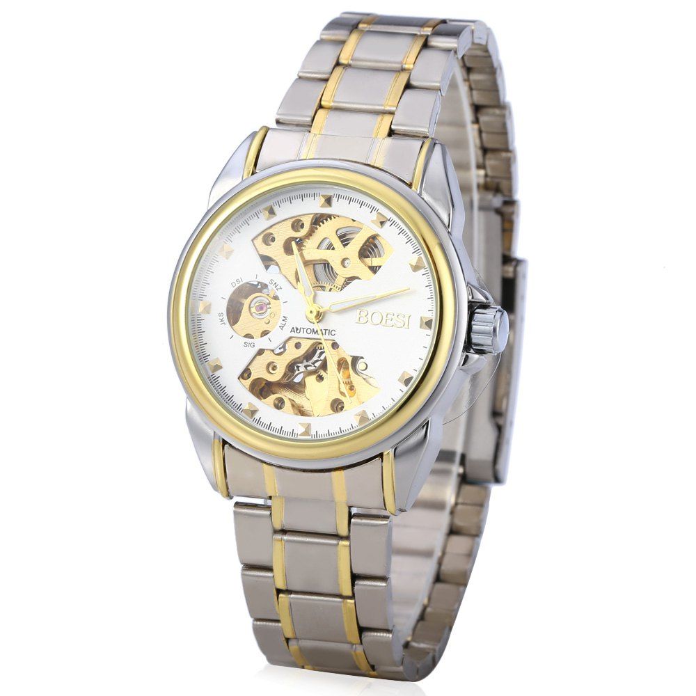 bosck 668 double-sided hollow-out automatic mechanical men watch